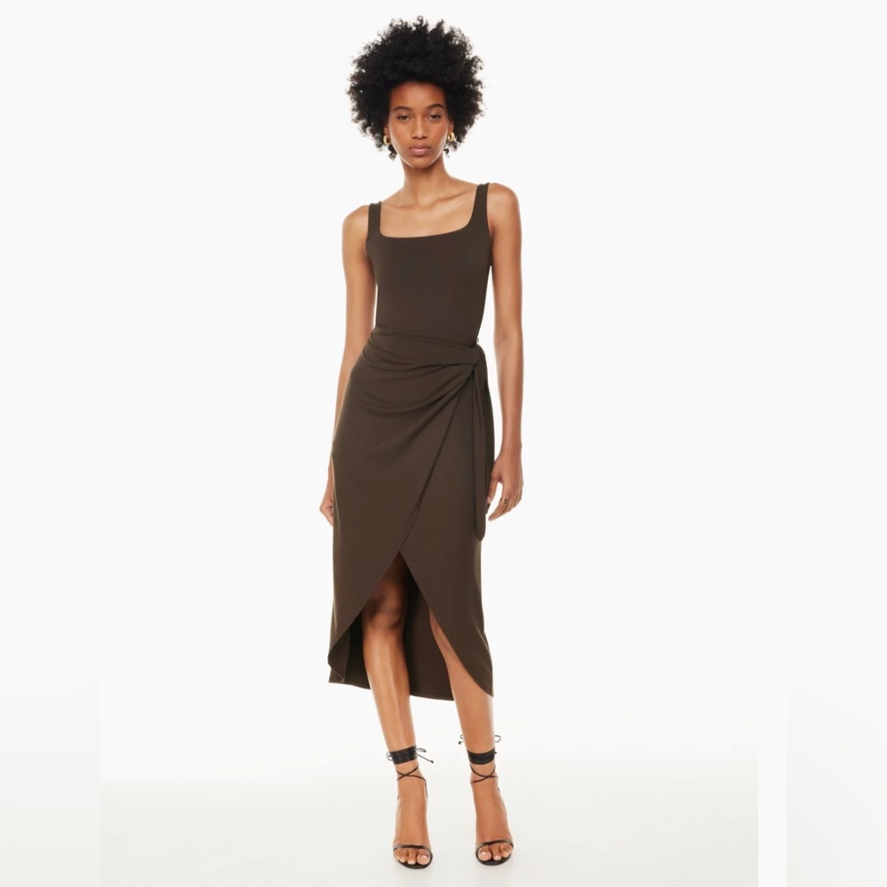 Aritzia Saturn Midi Dress in Shitake color
